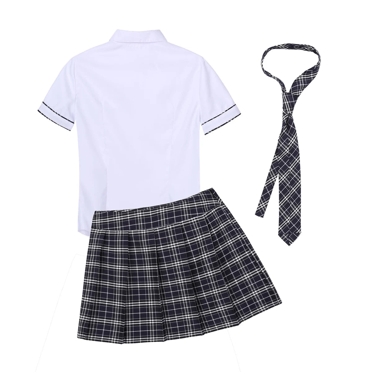 School Girls Uniform Cosplay Women Adult Porno Sexy Lingerie Halloween Costumes Parties Shirt with Plaid Mini Skirt Tie