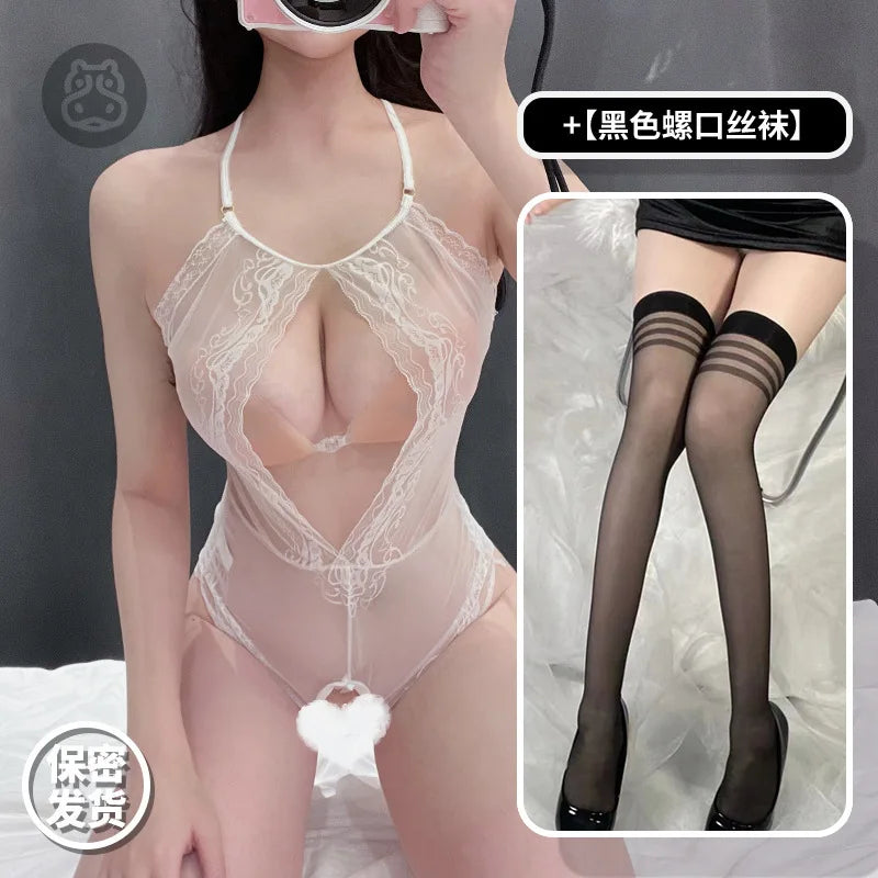 Sexy Seductive Cute Lingerie Uniforms Mature Charm Eleganrt Gentle Bold For Women With Large Steel Supports Bodysuits TNK8