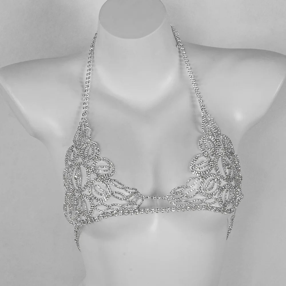 Sexy Crystal Body Chain Jewelry Lingerie  Underwear Women Rhinestone Bra Thong Set