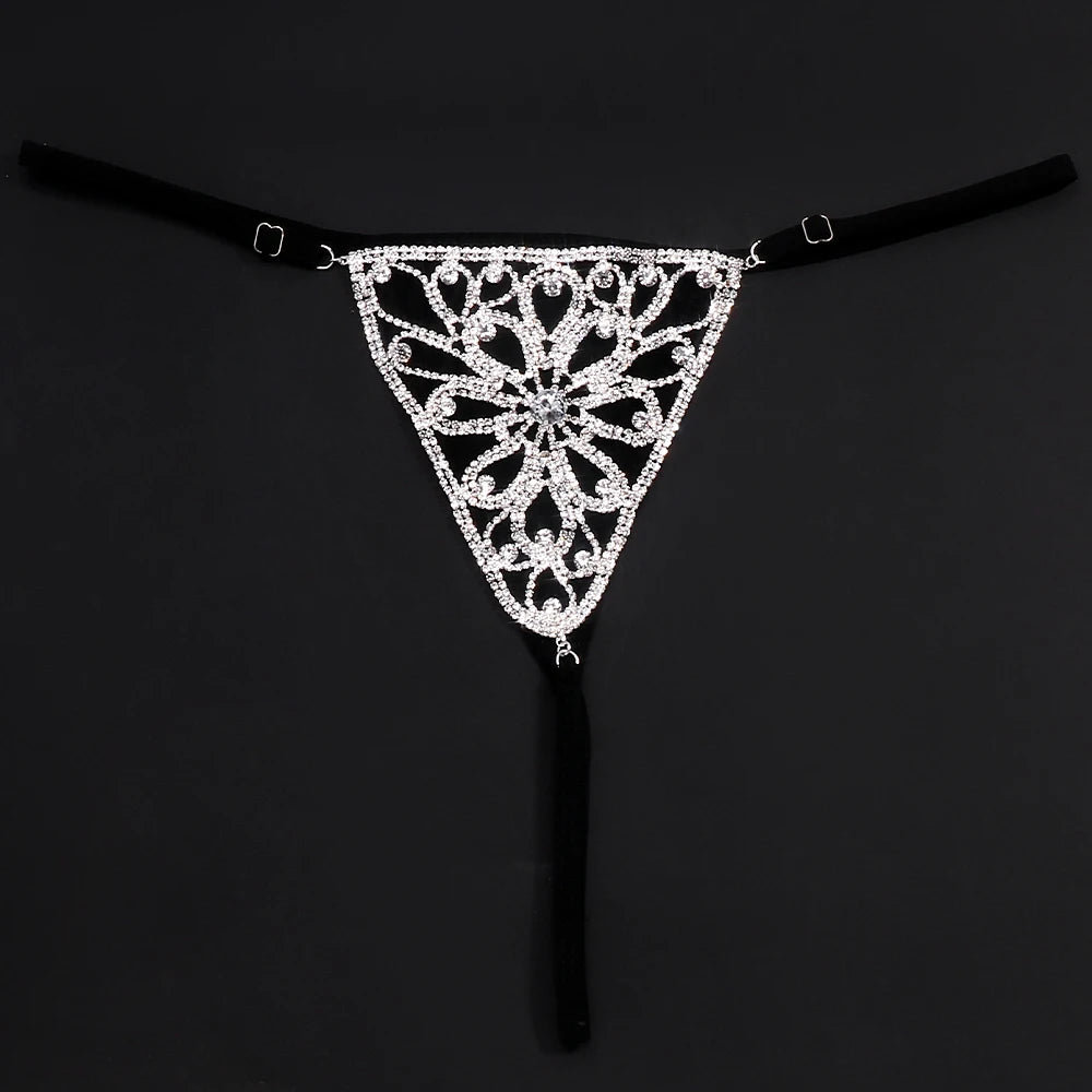 Stonefans Flower Thongs G String Women Sexy Y2k Bikini Lingerie Jewelry Rave Accessories Rhinestone Panty Charm Underwear Girls