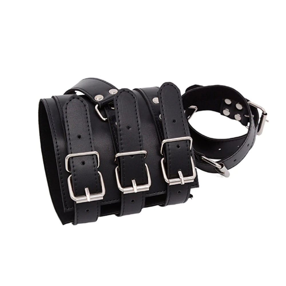 SM PU Leather Behind Back Hand Cuff Collar BDSM Bondage Restraints Slave Training Hand Binding SM Toys For Couple Games