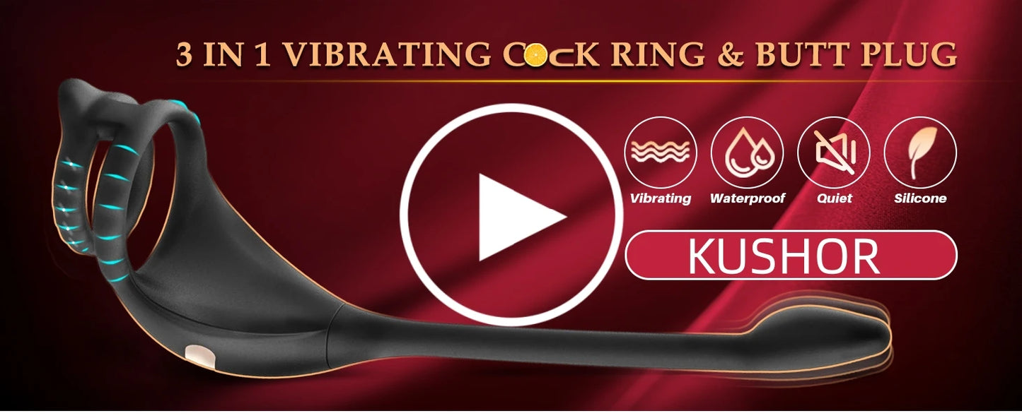 Vibrating Cock Ring Taint Stimulator with Mini Bullet Remote Control Anal Butt Plug Prostate Massager Penis Ring Male Vibrators