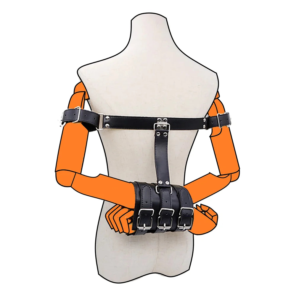 SM PU Leather Behind Back Hand Cuff Collar BDSM Bondage Restraints Slave Training Hand Binding SM Toys For Couple Games