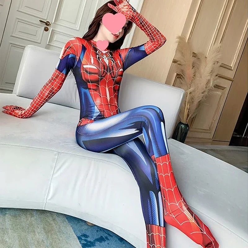 Spiderman Cosplay Sexy Zentai Bodysuit for Women Girls Jumpsuit Black Spider man Cosplay Costume Halloween Carnival Party Dress