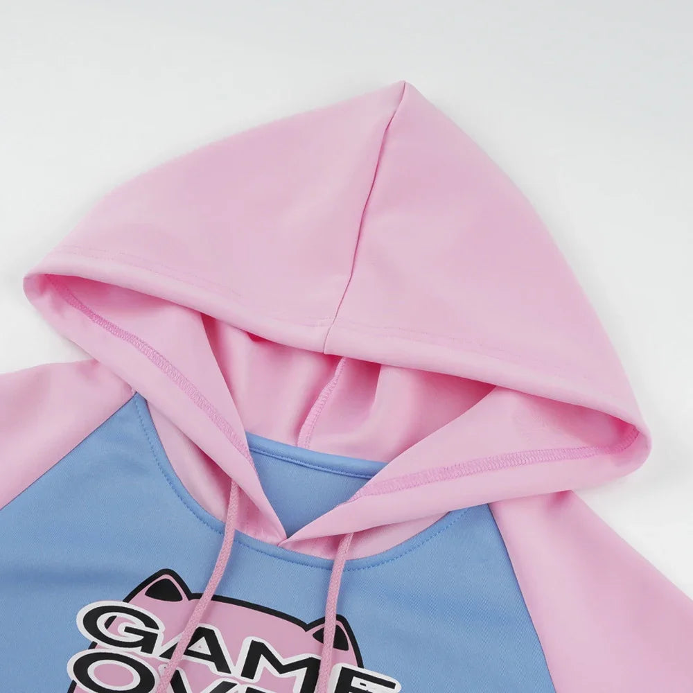 Game Over Anime Girl Pink Blue Short Hoodie Hooded Uniform Cosplay Costume