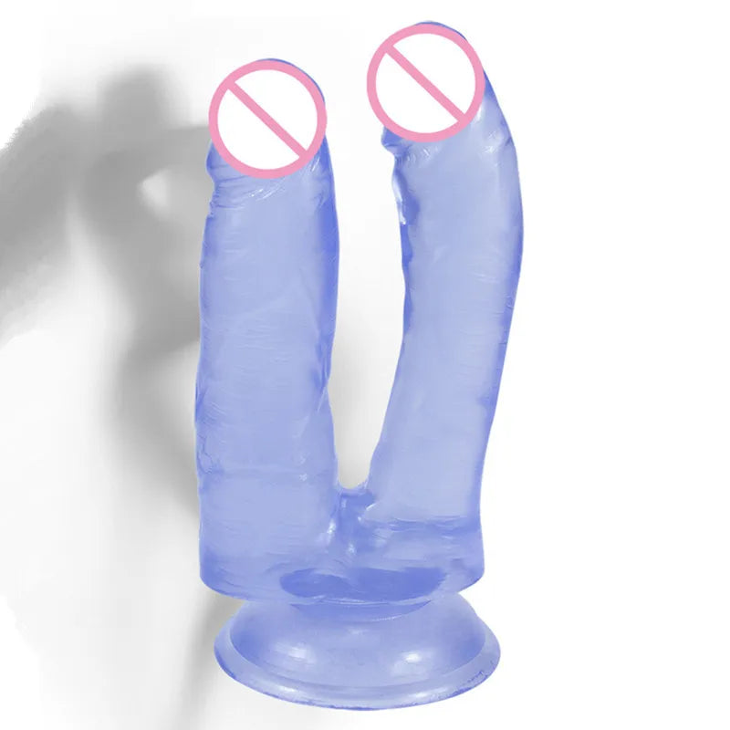 Transparent Double-Headed Phallus Simulation Double-Headed Dragon Penis Pull Lesbian Adult Products Masturbator 2