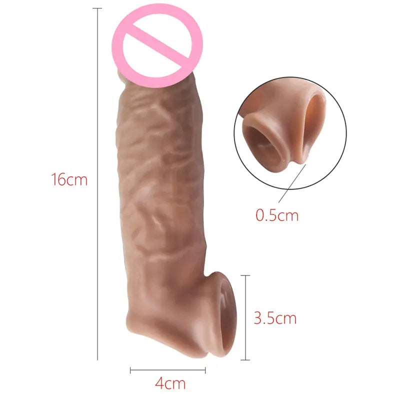 Silicone Cock Ring Soft Realistic Penis Sleeve Extender Condom Penis Ring Delayed Ejaculation Dick Cover Case Cock Header