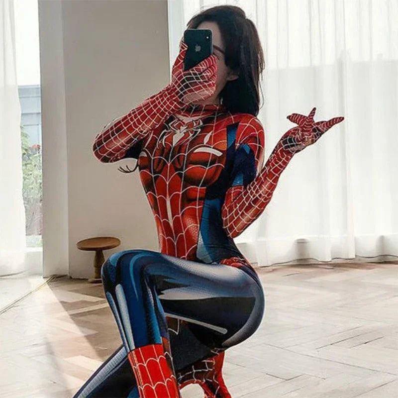 Spiderman Cosplay Sexy Zentai Bodysuit for Women Girls Jumpsuit Black Spider man Cosplay Costume Halloween Carnival Party Dress