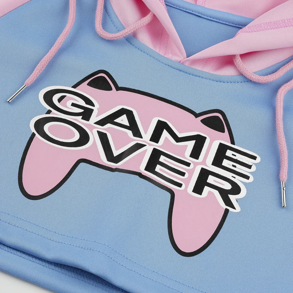 Game Over Anime Girl Pink Blue Short Hoodie Hooded Uniform Cosplay Costume