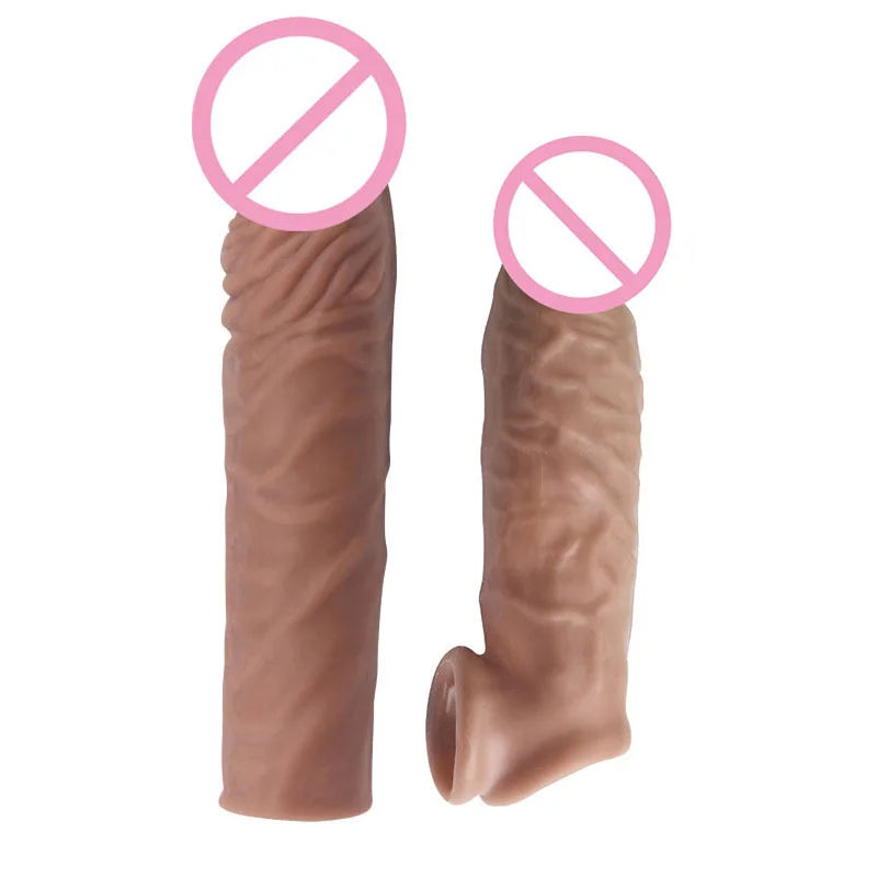 Silicone Cock Ring Soft Realistic Penis Sleeve Extender Condom Penis Ring Delayed Ejaculation Dick Cover Case Cock Header