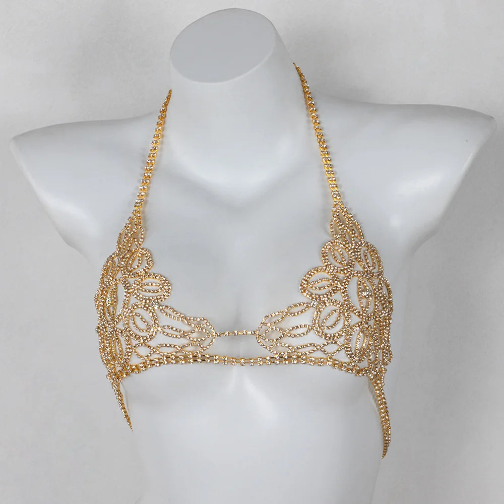 Sexy Crystal Body Chain Jewelry Lingerie  Underwear Women Rhinestone Bra Thong Set