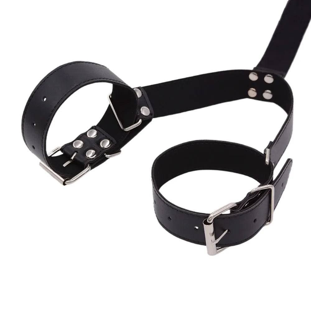 SM PU Leather Behind Back Hand Cuff Collar BDSM Bondage Restraints Slave Training Hand Binding SM Toys For Couple Games