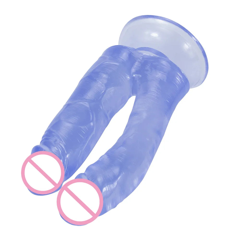 Transparent Double-Headed Phallus Simulation Double-Headed Dragon Penis Pull Lesbian Adult Products Masturbator 2