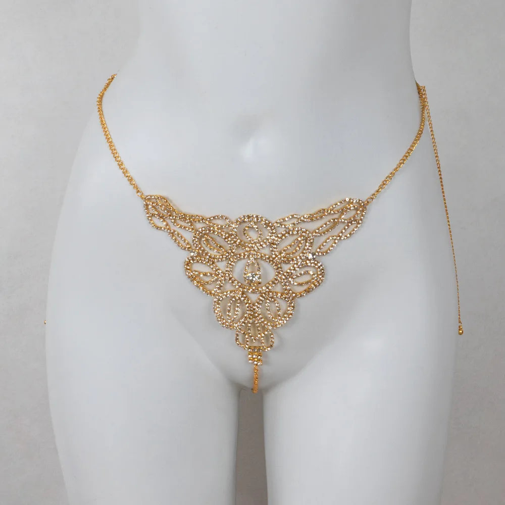 Sexy Crystal Body Chain Jewelry Lingerie  Underwear Women Rhinestone Bra Thong Set