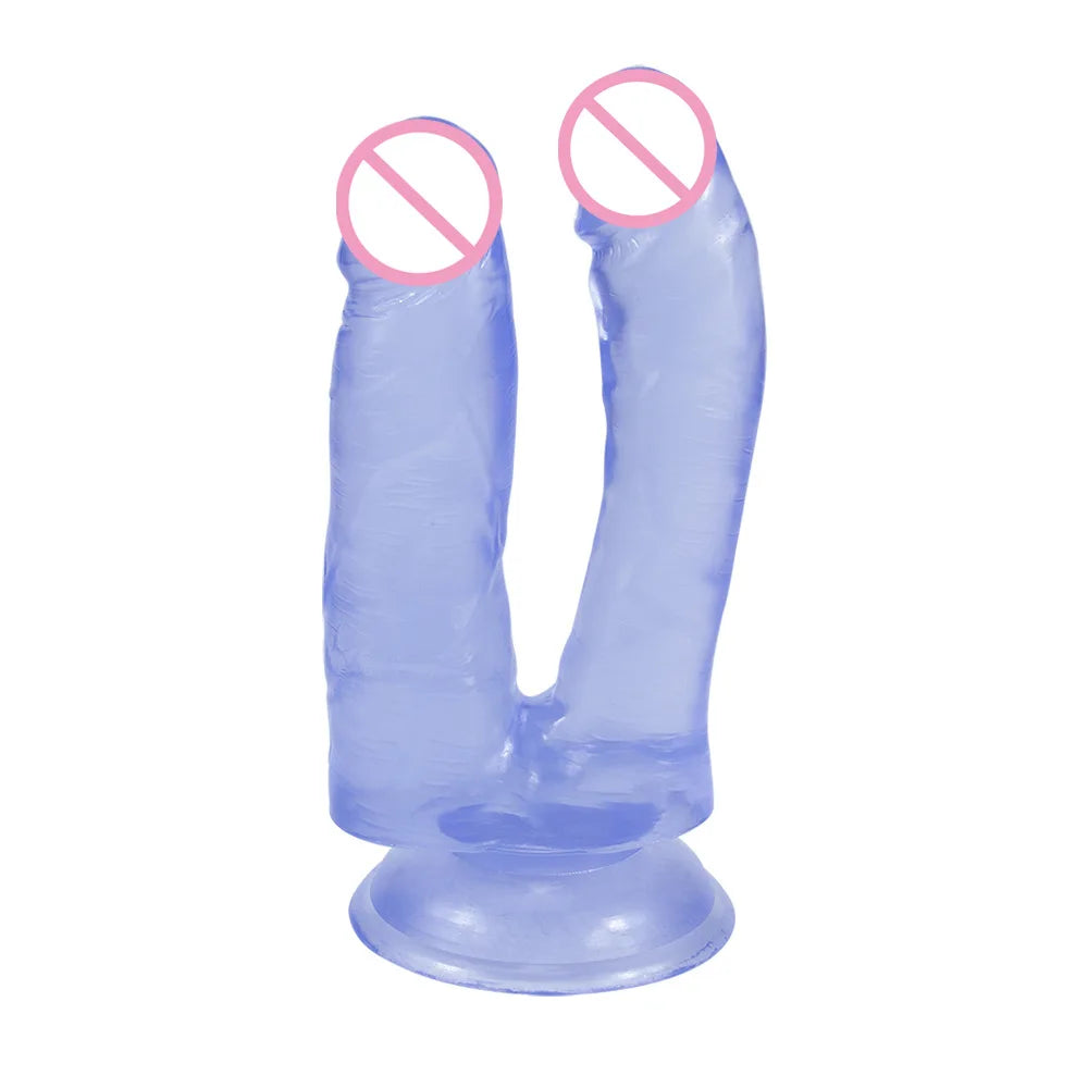 Transparent Double-Headed Phallus Simulation Double-Headed Dragon Penis Pull Lesbian Adult Products Masturbator 2