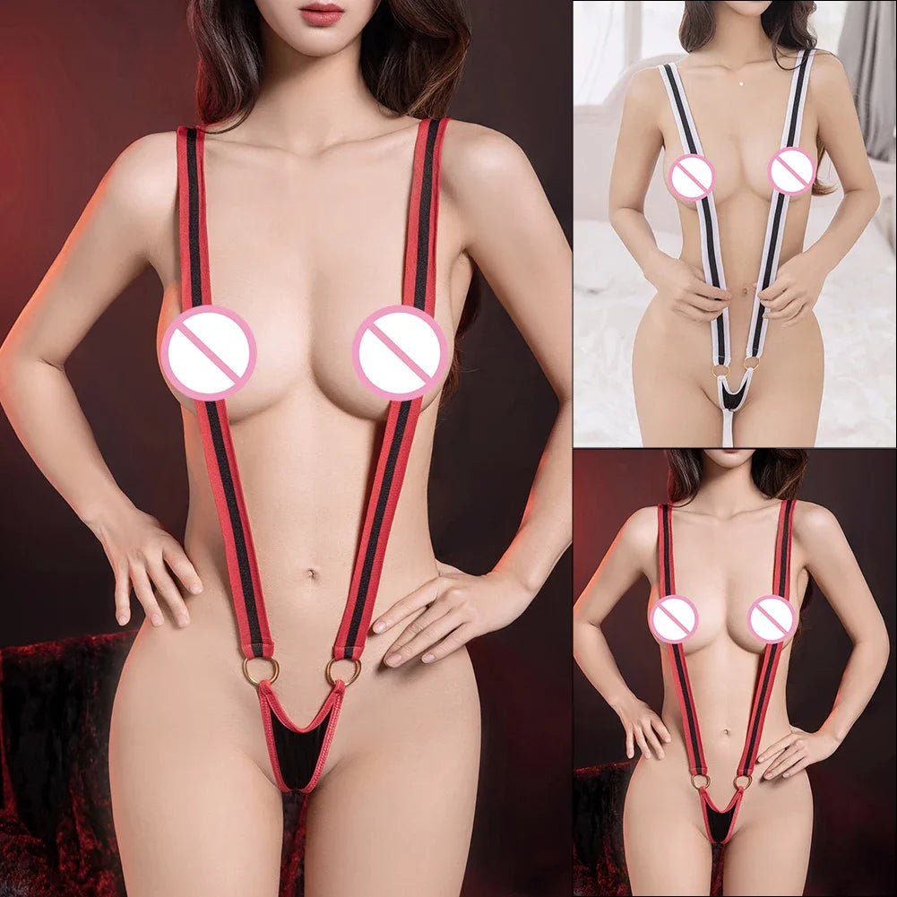 Sexy Women Strappy Deep V Neck Bodysuit Seductive Lingerie - Happysex