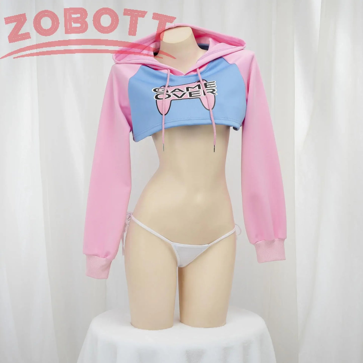 Game Over Anime Girl Pink Blue Short Hoodie Hooded Uniform Cosplay Costume